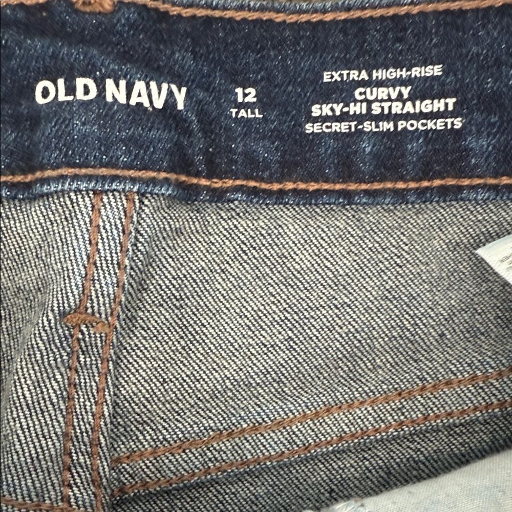 Old Navy Jeans Wm 12 Tall Extra High Rise Curvy Ski Hi Straight Dark Wash Slim - Picture 8 of 13